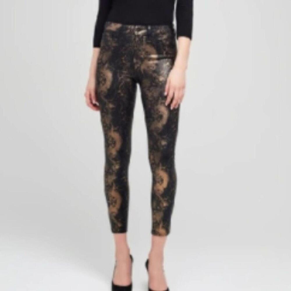 NWOT L'AGENCE Margot High-rise Ankle Skinny Foil Python-print Jeans Black
